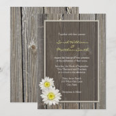 Rustic Barn Wood Daisy Wedding Invitations Kaart (Voorkant / Achterkant)