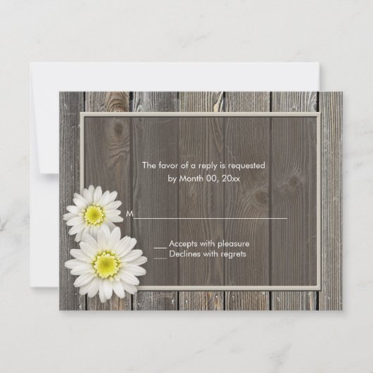 Rustic Barn Wood Daisy Wedding RSVP-reactiekaarten RSVP Kaartje (Voorkant)