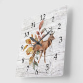 Rustic Barn Wood Deer Antlers Herfst Foliage Vierkante Klok (Hoek)