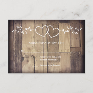 Rustic Barn Wood Double Hearts Wedding RSVP-kaarte RSVP Kaartje