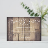 Rustic Barn Wood Double Hearts Wedding RSVP-kaarte RSVP Kaartje (Staand voorkant)