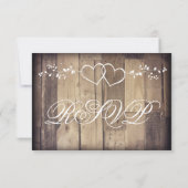 Rustic Barn Wood Double Hearts Wedding RSVP-kaarte RSVP Kaartje (Achterkant)