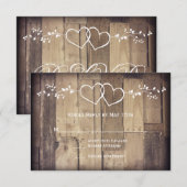 Rustic Barn Wood Double Hearts Wedding RSVP-kaarte RSVP Kaartje (Voorkant / Achterkant)