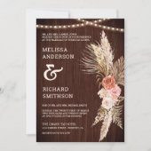 Rustic Barn Wood Earthy Floral Boho Pampas Wedding Kaart (Voorkant)