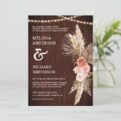 Rustic Barn Wood Earthy Floral Boho Pampas Wedding Kaart (Staand voorkant)