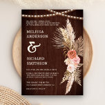 Rustic Barn Wood Earthy Floral Boho Pampas Wedding Kaart<br><div class="desc">Verrijk je gasten met deze elegante bruiloft-uitnodiging met mooie bloemen en bijtende bladeren met moderne typografie. Voeg eenvoudig uw gebeurtenisdetails op deze makkelijk te gebruiken sjabloon toe om het één-van-een-soort uitnodiging te maken.</div>