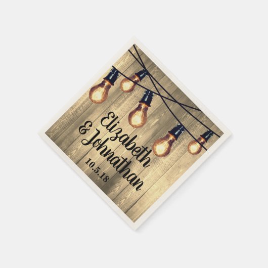 Rustic Barn Wood & Edison Bulb String Lights Servet (Hoek)