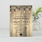 Rustic Barn Wood & Edison Bulbs Wedding Kaart (Staand voorkant)