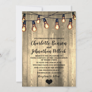 Rustic Barn Wood & Edison Bulbs Wedding Kaart