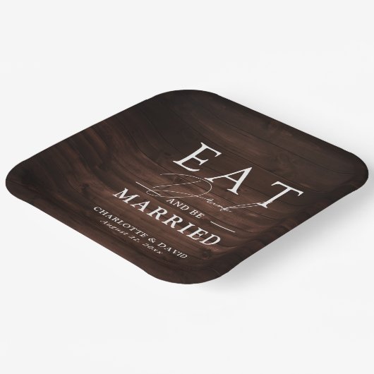 Rustic Barn Wood eet Drink en wordt gehuwd Papieren Bordje (Gebogen)