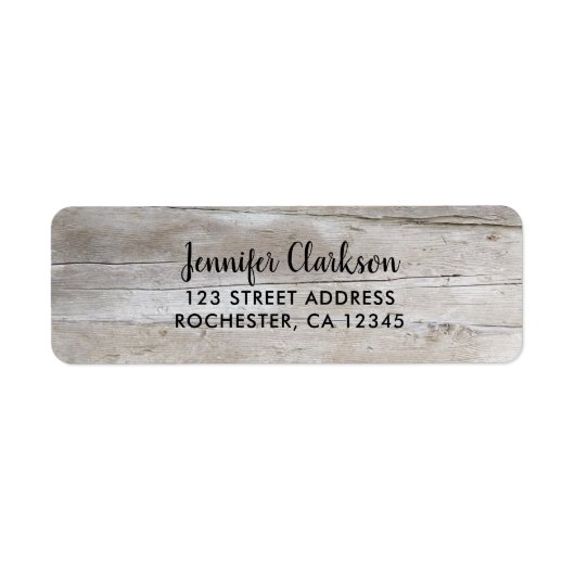 Rustic barn wood elegant script return address etiket (Voorkant)