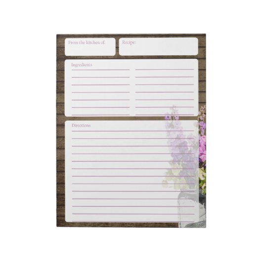 Rustic Barn Wood en Jar of Flowers Recipe Pages Notitieblok (Linkerzijde)