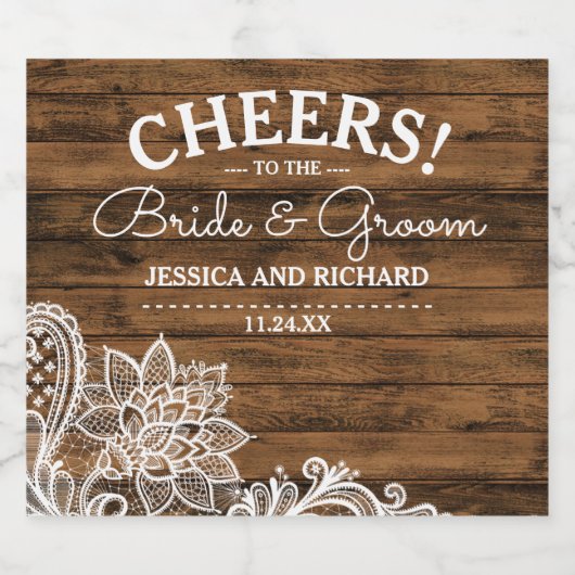 Rustic Barn Wood en Lace | Aangepaste bruiloft Bier Etiket (Enkel label)