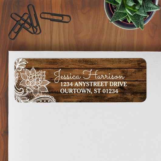 Rustic Barn Wood en Lace Address Label