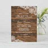 Rustic Barn Wood en Lace Bridal Shower Invitation Kaart (Staand voorkant)
