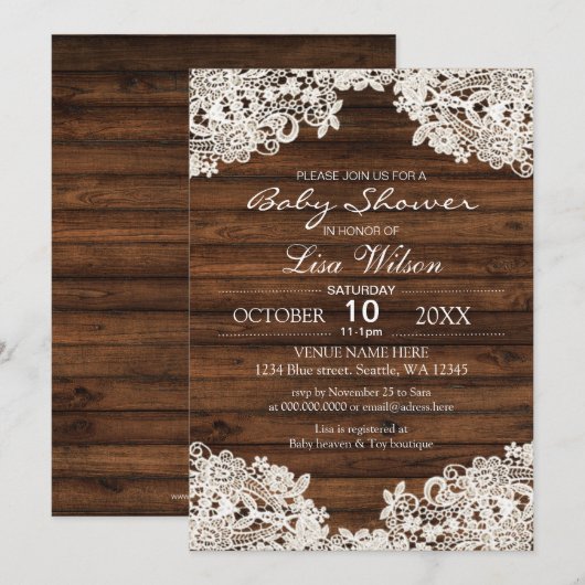 Rustic Barn Wood en Lace Country Baby shower Kaart (Voorkant / Achterkant)