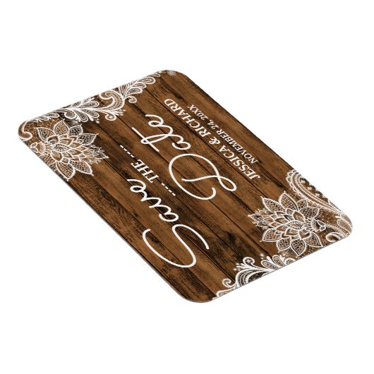 Rustic Barn Wood en Lace | Datum opslaan Magneet (Rechterzijde)