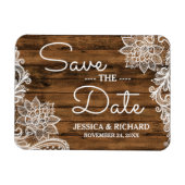 Rustic Barn Wood en Lace | Datum opslaan Magneet (Horizontaal)