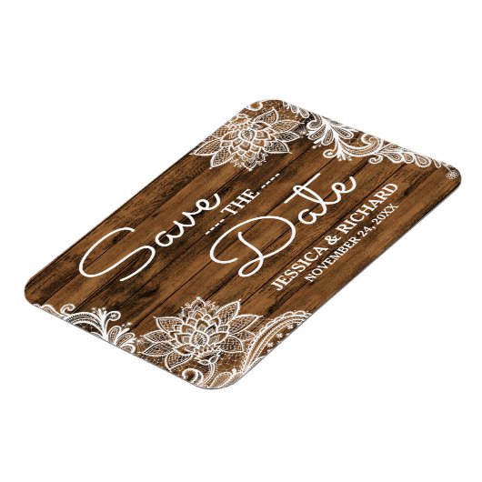 Rustic Barn Wood en Lace | Datum opslaan Magneet (Linkerzijde)