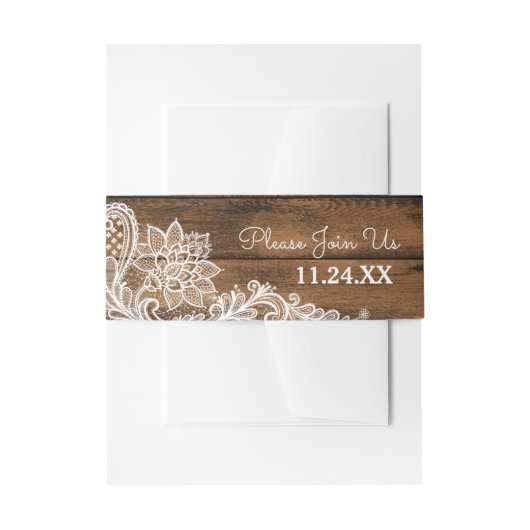 Rustic Barn Wood en Lace | Weddenschap Uitnodigingen Wikkel (Voorkant Voorbeeld)