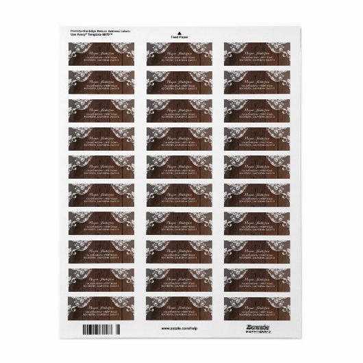 Rustic Barn Wood en Lace Wedding Etiket (Full Sheet)