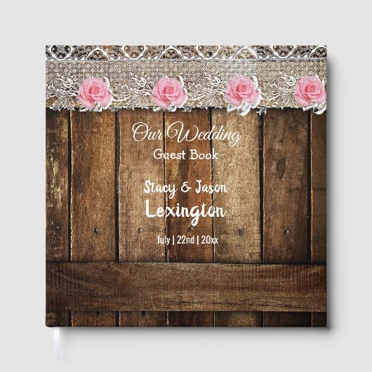 Rustic Barn Wood en Lace Wedding Gastenboek (Voorkant)