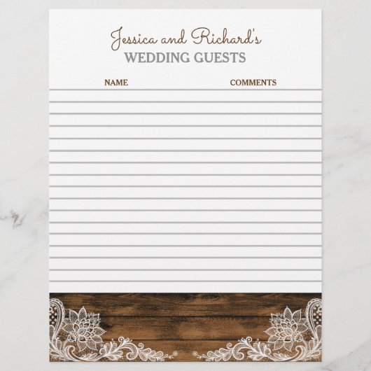 Rustic Barn Wood en Lace Wedding Guestbook Paper (Voorkant)