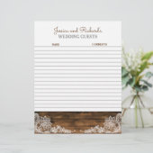 Rustic Barn Wood en Lace Wedding Guestbook Paper (Staand voorkant)