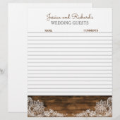 Rustic Barn Wood en Lace Wedding Guestbook Paper (Voorkant / Achterkant)