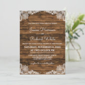 Rustic Barn Wood en Lace Wedding Invitation Kaart (Staand voorkant)