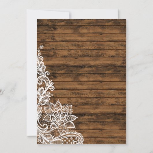 Rustic Barn Wood en Lace Wedding Invitation Kaart (Achterkant)