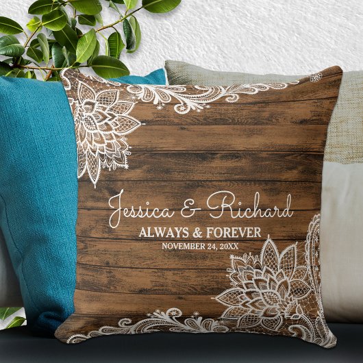 Rustic Barn Wood en Lace Wedding Pillow Kussen
