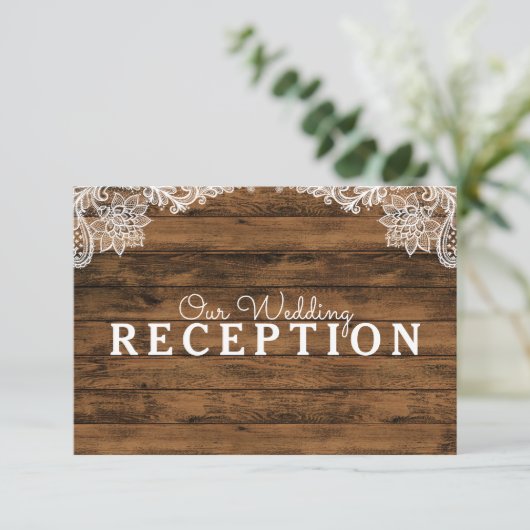 Rustic Barn Wood en Lace Wedding Reception Kaart (Staand voorkant)