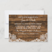 Rustic Barn Wood en Lace Wedding Reception Kaart (Achterkant)