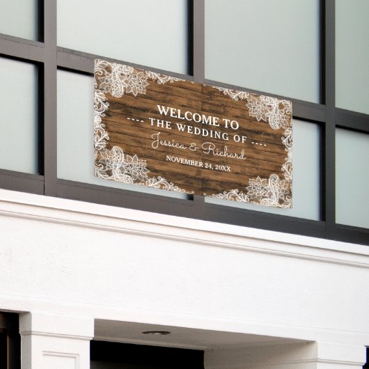 Rustic Barn Wood en Lace Wedding Spandoek (Buitenkant Gebouw)