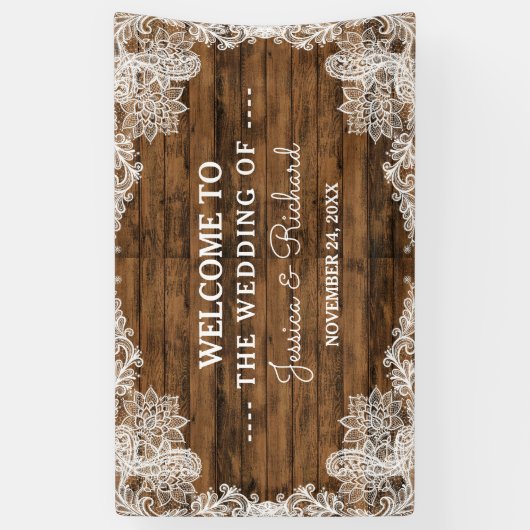 Rustic Barn Wood en Lace Wedding Spandoek (Verticaal)