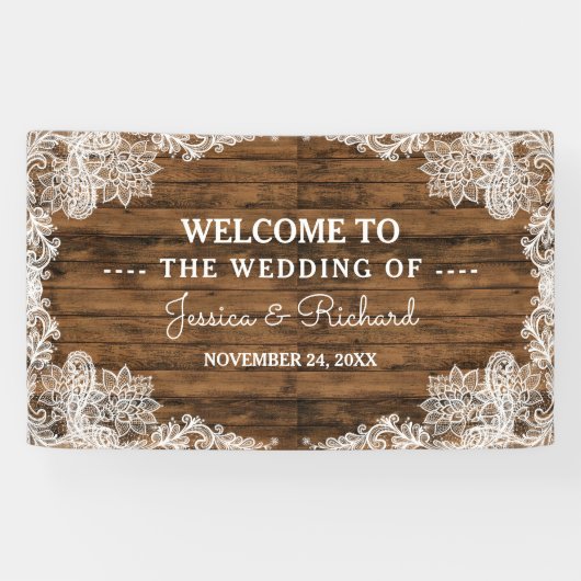 Rustic Barn Wood en Lace Wedding Spandoek (Horizontaal)