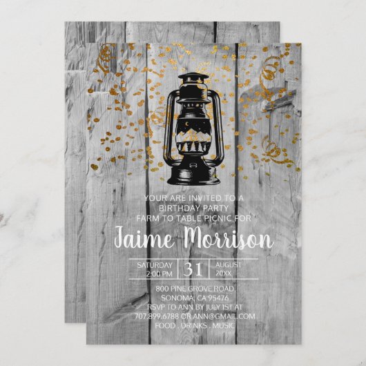 Rustic Barn Wood en Lantern Picnic Birthday Party Kaart (Voorkant / Achterkant)