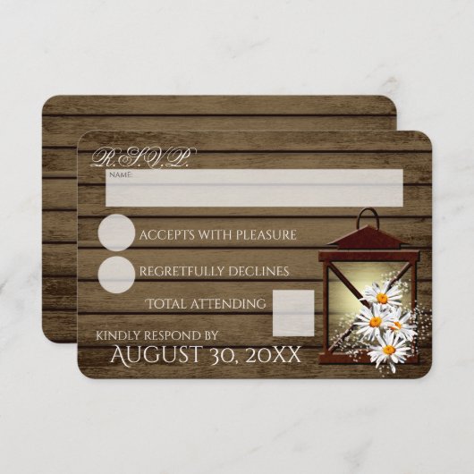 Rustic Barn Wood en Lantern Reactie RSVP Kaartje (Voorkant / Achterkant)