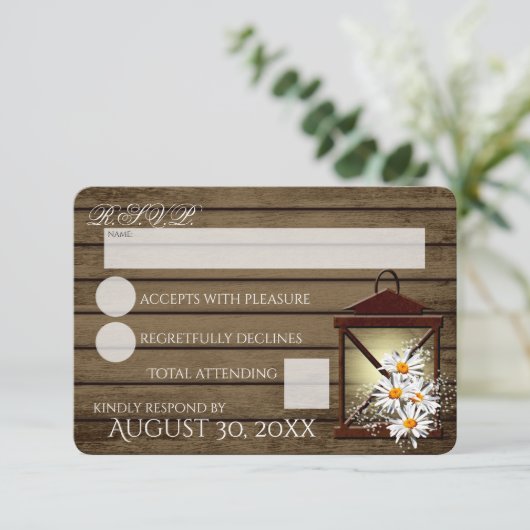 Rustic Barn Wood en Lantern Reactie RSVP Kaartje (Staand voorkant)