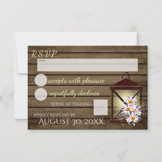 Rustic Barn Wood en Lantern Reactie RSVP Kaartje (Voorkant)
