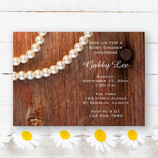 Rustic Barn Wood en Pearls Baby shower Kaart
