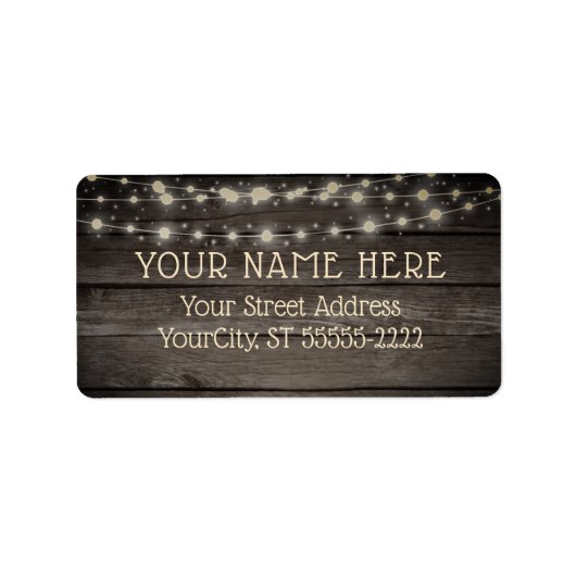 Rustic Barn Wood en String Lights Etiket (Voorkant)