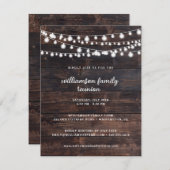 Rustic Barn Wood en String Lights Family Reunion Kaart (Voorkant / Achterkant)