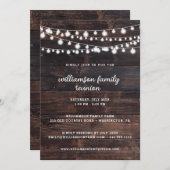 Rustic Barn Wood en String Lights Family Reunion Kaart (Voorkant / Achterkant)