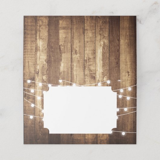 Rustic Barn Wood Fairy Lights Blank Folded Wedding Plaatskaartje (Buitenkant ongevouwen)