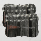Rustic Barn Wood Fairy Lights Wedding Invite Kaart (Voorkant / Achterkant)