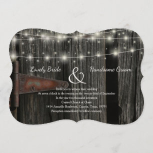 Rustic Barn Wood Fairy Lights Wedding Invite Kaart