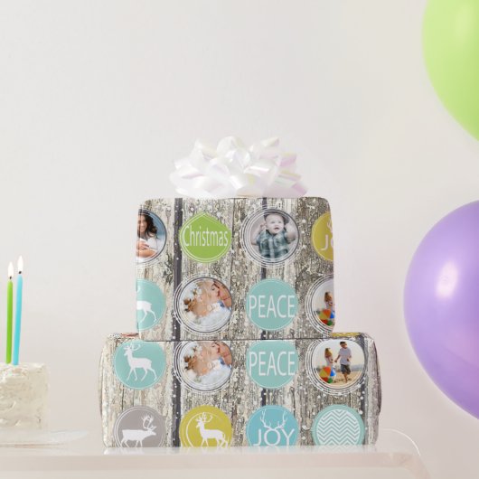 Rustic Barn Wood Familie Foto Reindekerst Cadeaupapier (Feestgeschenken)