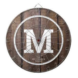 Rustic Barn Wood Familie Gepersonaliseerd Monogram Dartbord